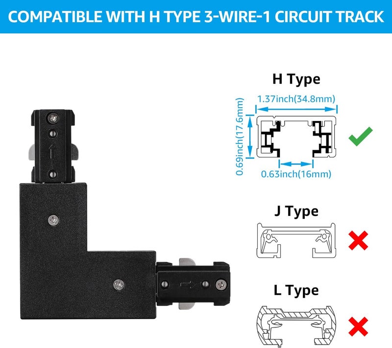 LEONLITE H Track L Connector, H Type Single Circuit 3-Wire-1 Track Lighting Kit, UL Listed, Flame Retardant Material, for H Track System, Black - Image 4